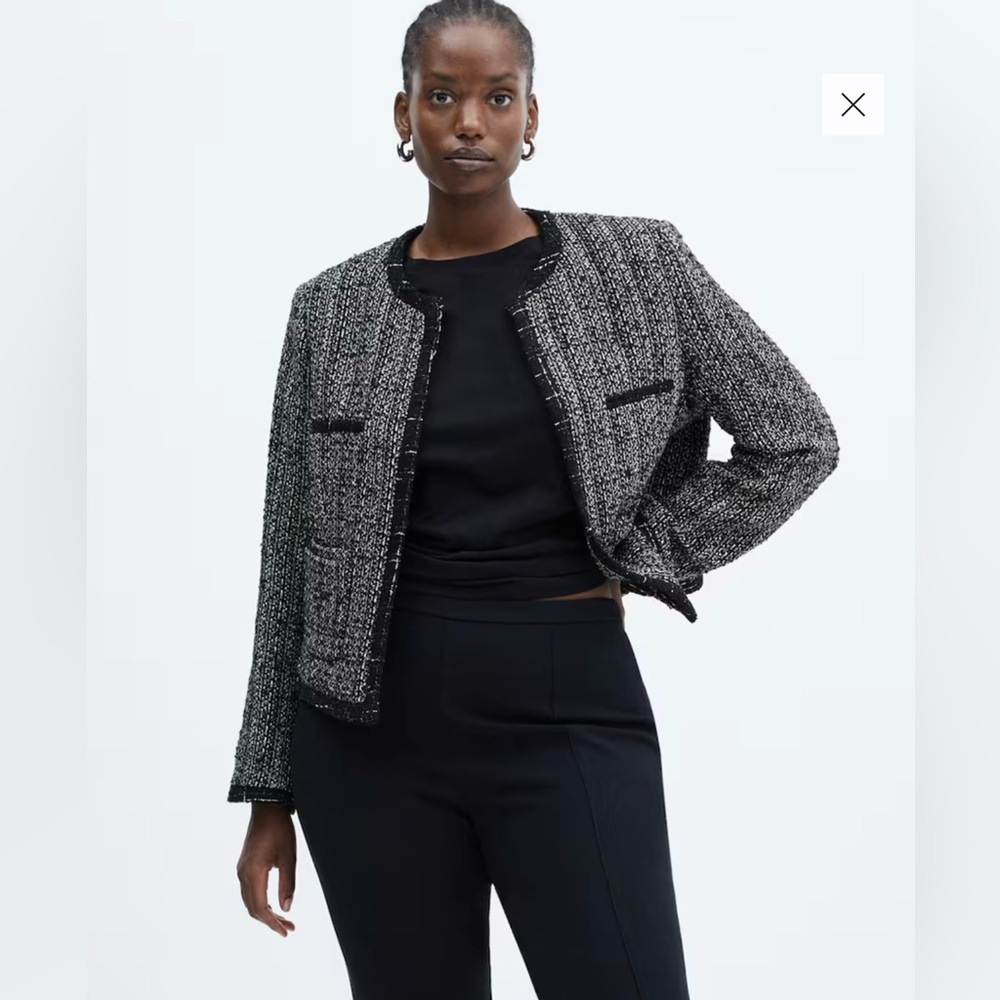 Mango Black and White Trim Tweed Jacket ⭐️
